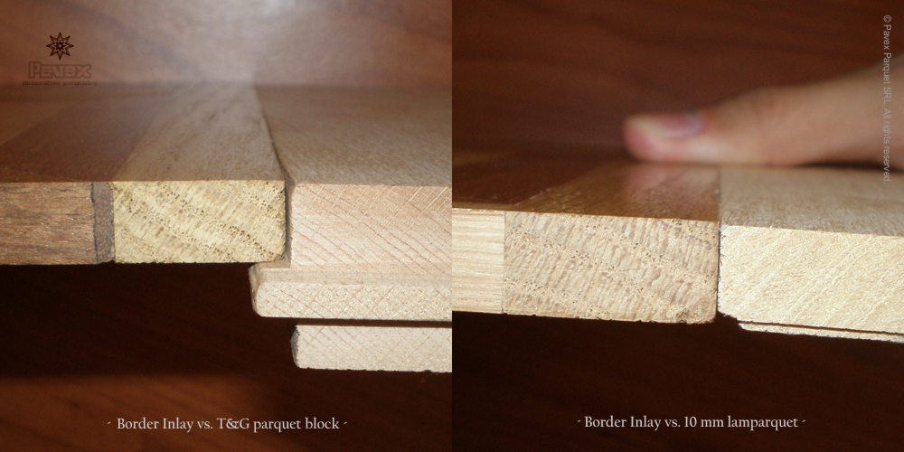 NO.36 10mm square edge border inlay versus T&G and lamparquet Pavex Parquet