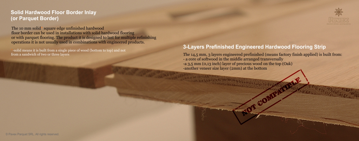 4/6 - 3 Layers Prefinished Engineered Hardwood Flooring Strip vs. Solid Hardwood Border Inlays