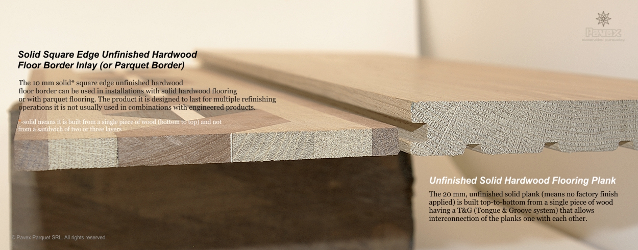 6/6 - Unfinished Solid Hardwood Flooring Plank vs. Solid Hardwood Floor Border Inlays